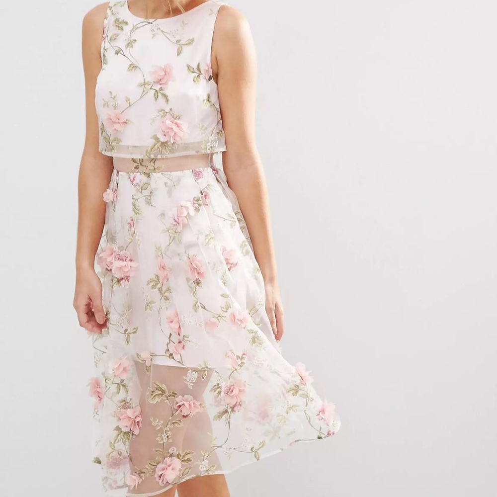 Floral Embroidered Pink Midi Dress